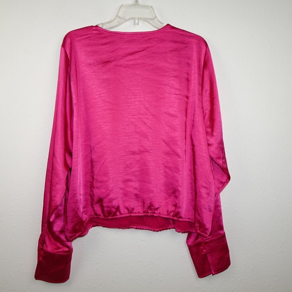 Good American V-Neck Top Women's Size 2XL Pink Satin Wrap Long Sleeve - Picture 5 of 11